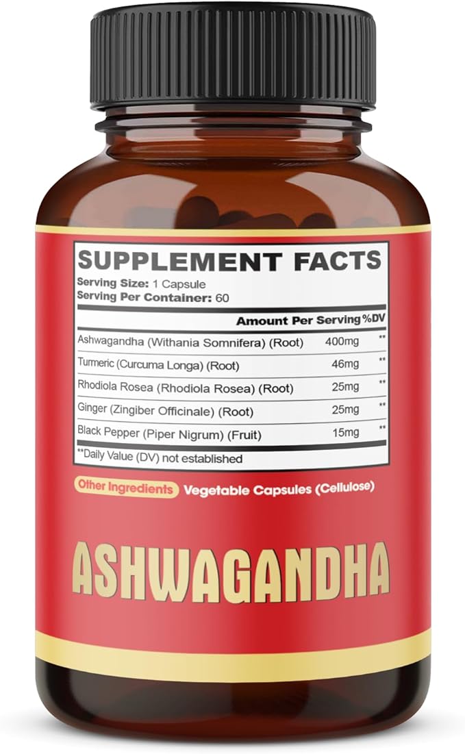 3 Packs 60 Capsules - Ashwagandha Supplement 5200mg - 5in1 with Ginger, Turmeric, Rhodiola Rosea & Black Pepper - Stamina & Body Health Support - 6-Month Supply