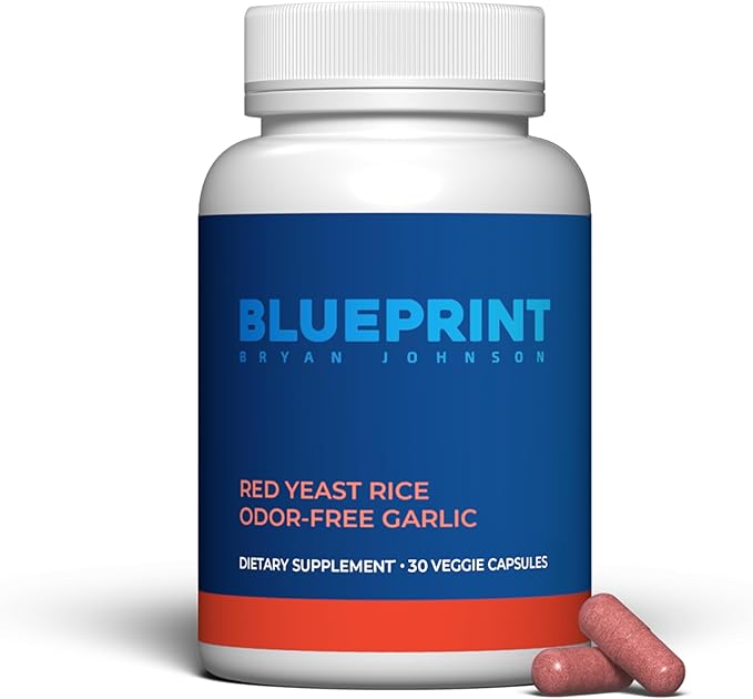 Blueprint Bryan Johnson Red Yeast Rice and Odor Free Garlic Supplement - Herbal Dietary Supplement for Women and Men - Vegan - (30 Servings)