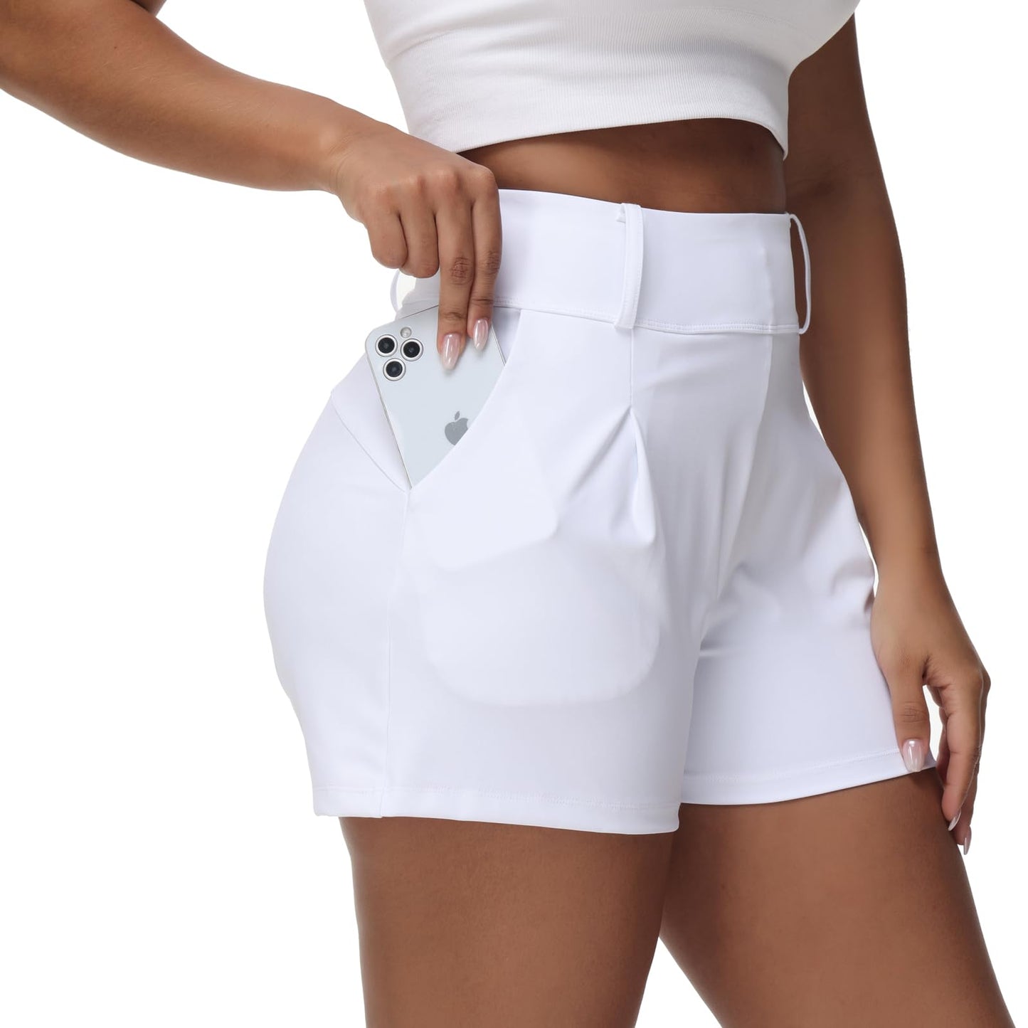Blaosn Athletic Shorts for Women Gym Yoga Workout Running Golf Sport Active Bike Sweat High Waisted with Pockets Cute Lounge Teen Girls Trendy Clothes Casual Summer Outfits(White,S)