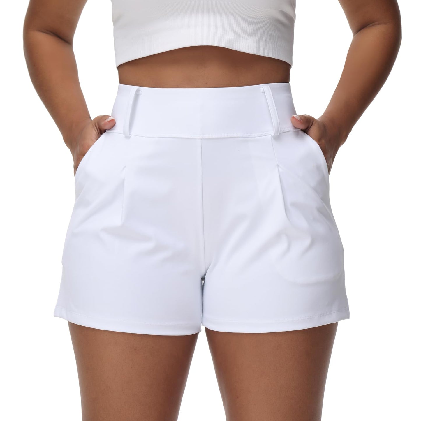 Blaosn Athletic Shorts for Women Gym Yoga Workout Running Golf Sport Active Bike Sweat High Waisted with Pockets Cute Lounge Teen Girls Trendy Clothes Casual Summer Outfits(White,S)