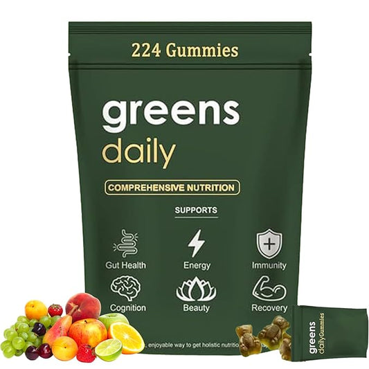 Greens Gummies, Daily Greens Gummies with Chlorella and Spirulina, Digestive & Gut Health, Multi-Vitamins & Minerals, 224 Gummy Bear