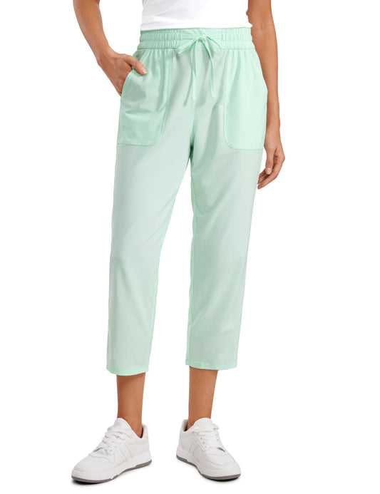 CRZ YOGA Lightweight Capri Pants for Women Cropped Casual Lounge Work Athletic Travel Pants with Pockets Quick Dry Summer Mint Moment Large