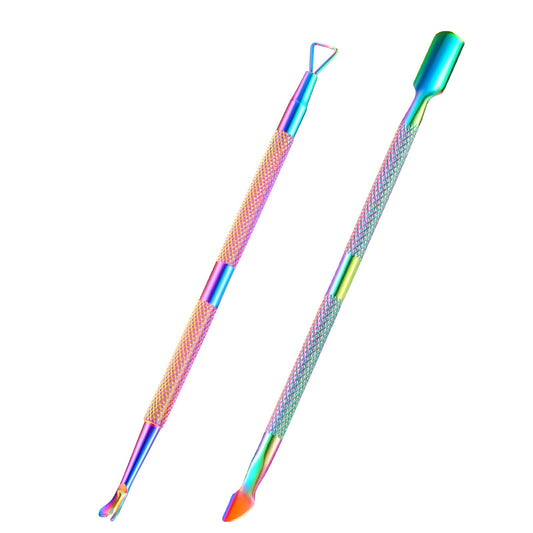 2PCS Cuticle Pusher and Cutter Remover, Xunxmas Salon Nail Scraper for Gel Polish, Stainless Steel Manicure and Pedicure Cleaner Tool for Fingernail and Toenail (Colorful)