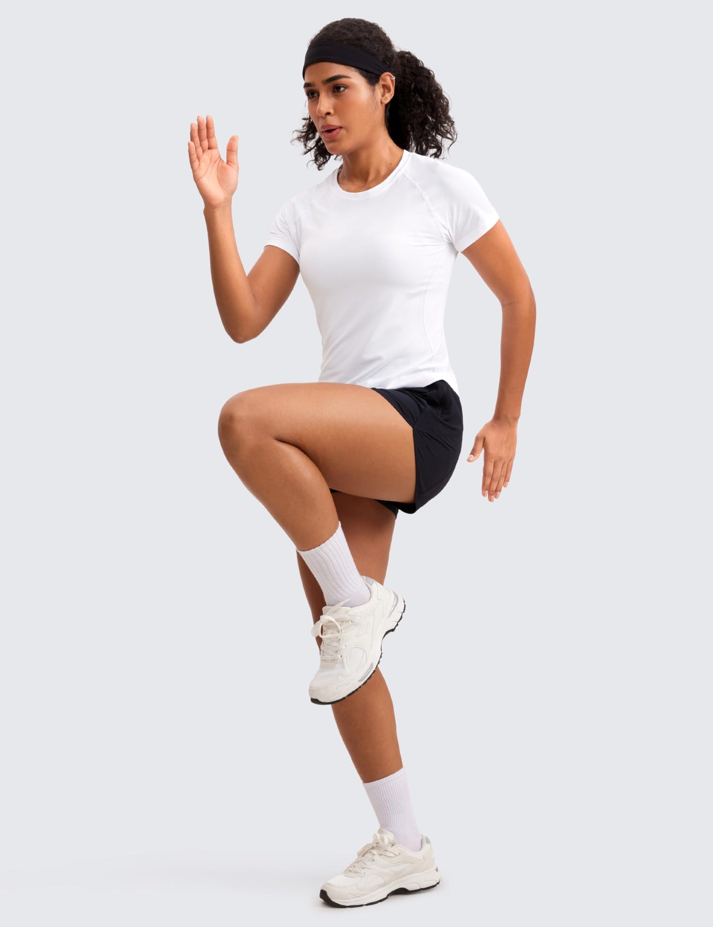 CRZ YOGA Seamless Short Sleeve Shirts for Women Breathable Running Workout Tops Athletic Gym Yoga Basic T-shirts White Small