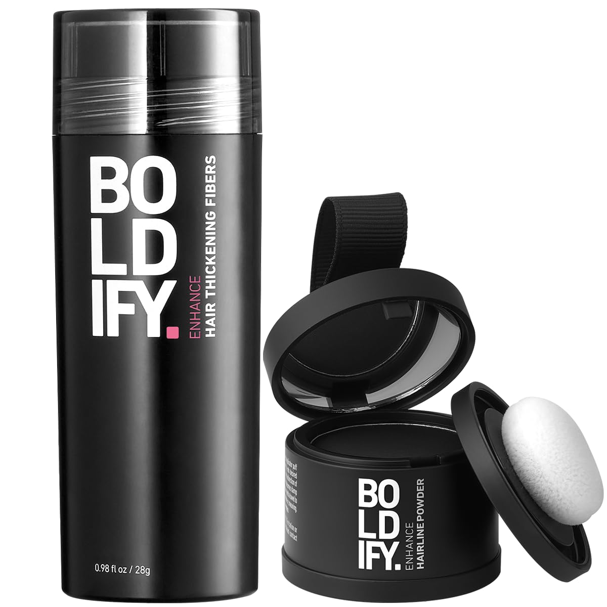 Boldify Hairline Powder + Hair Fiber: bundle that Instantly Conceals Hair Loss Hair Powder for Thinning Hair, Root Cover Up (Black)