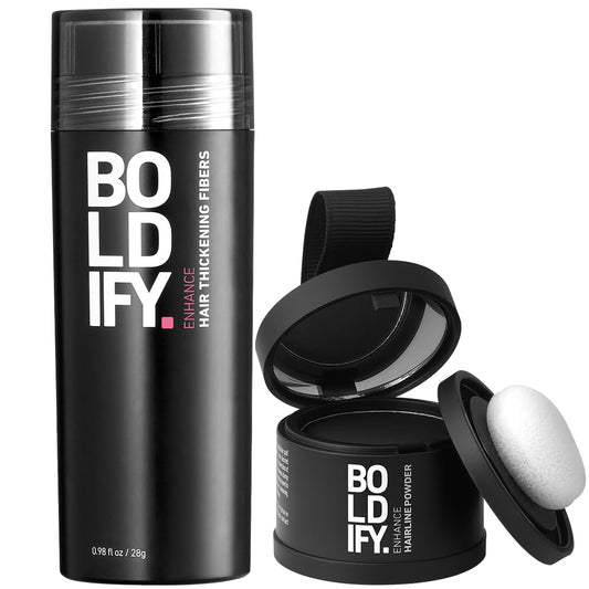 Boldify Hairline Powder + Hair Fiber: bundle that Instantly Conceals Hair Loss Hair Powder for Thinning Hair, Root Cover Up (Black)