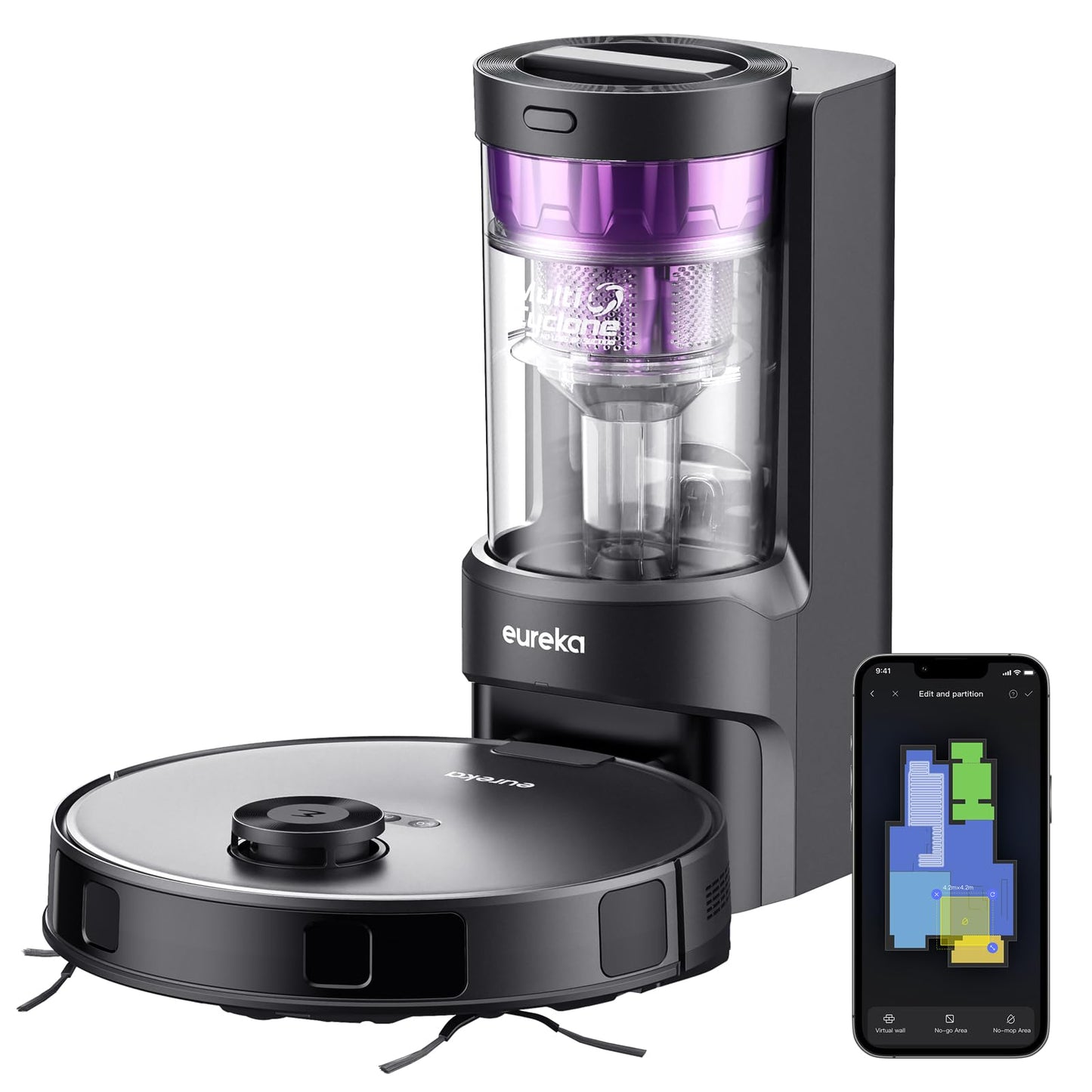 Eureka Robot Vacuum with Bagless Self Emptying Station, Robotic Vacuum Cleaner, 45-Day Capacity, 3000Pa Suction, LiDAR Navigation, NER E10s BK