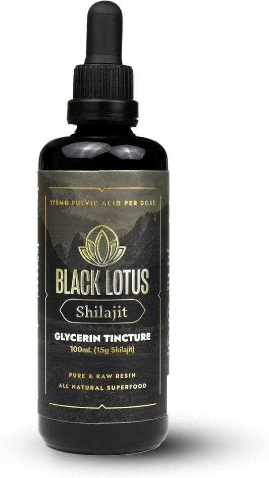 Black Lotus Pure Shilajit Resin Liquid Tincture, 100ml, 100% Pure Natural Shilajit for Men & Women with Amino Acids, 175mg Fulvic Acid, 85 Ionic Trace Minerals, for Immune Support, Focus, Energy
