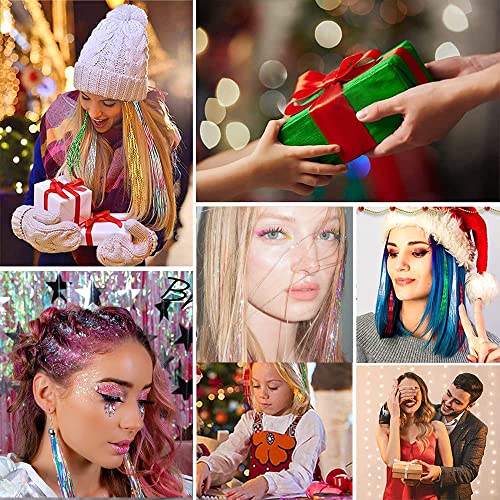 22 Colors 4400 Strands Hair Tinsel Strands Kit 47 Inches Sparkling Party Tinsel Hair Extensions Highlights Multi-Colors Synthetic Hair Streak Bling（22 color/set）