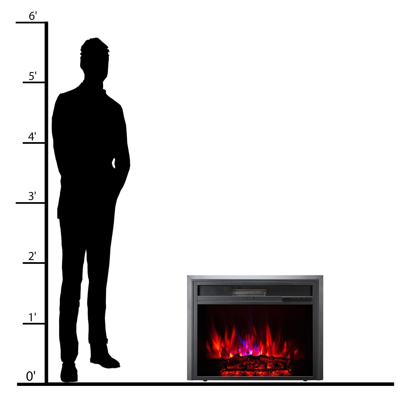 XBrand 32 Inch Insert Electric Fireplace Heater with Remote Control, LED Rolling Flame Effect, and Temperature Limiting Control, Glass and Steel Indoor, Black