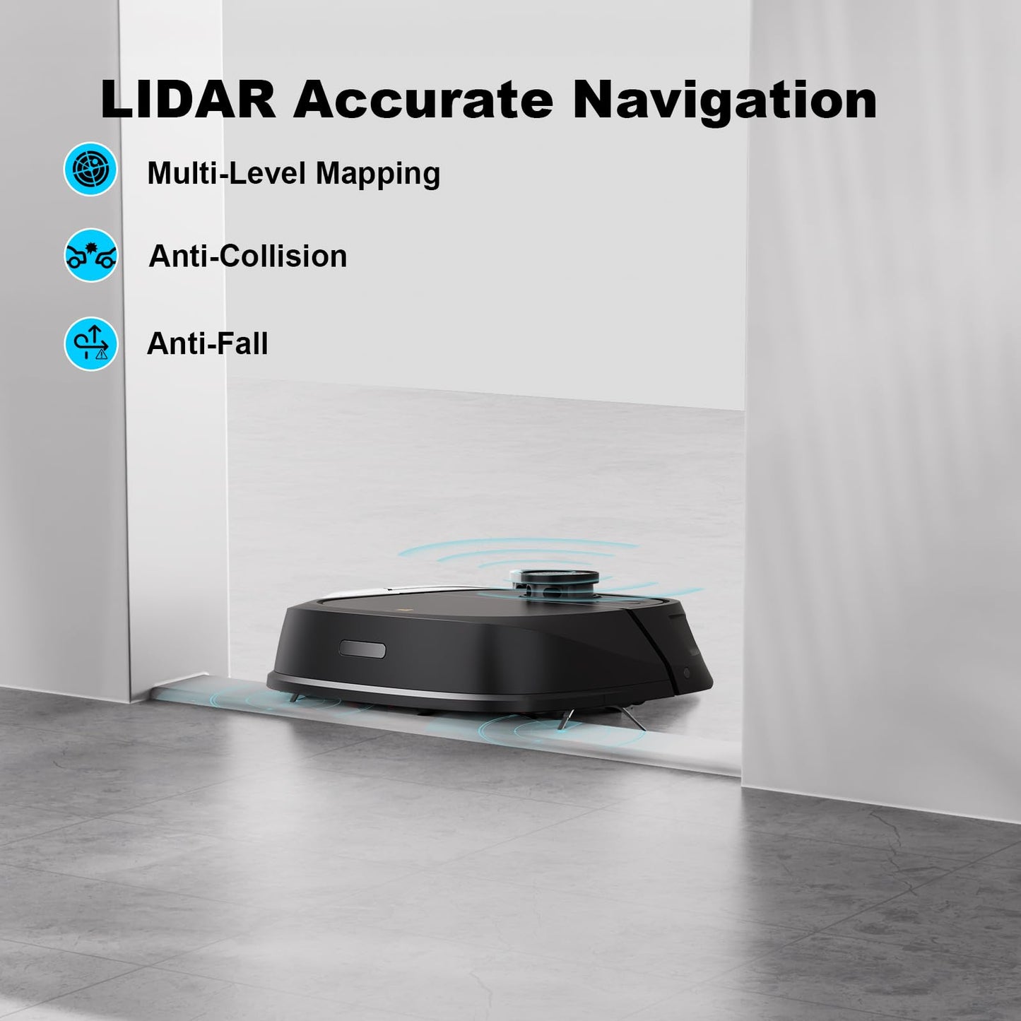 TECBOT Robotic Vacuum Cleaner and mop, with Laser LiDAR Navigation, 150Mins Max, Self-Charging, Robotic Vacuum and Mop for Home Without Cleaning Mop Base,Idea for Pet Hair, Carpet, Hard Floor (Black)