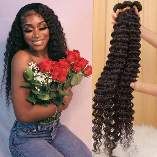 Brazilian Human Hair Bundles Deep Wave (20 22 24 26) 12A Grade 100% Unprocessed Virgin Remy Deep Curly Human Hair Weave Bundles