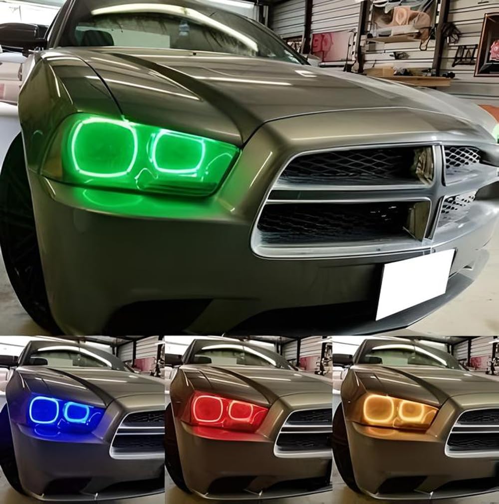 iJDMTOY 210-LED RGB Multi-Color LED Angel Eyes Halo Rings Compatible with Dodge 2011-2014 Charger Front Road Illuminating Lights w/Adjustable Setting