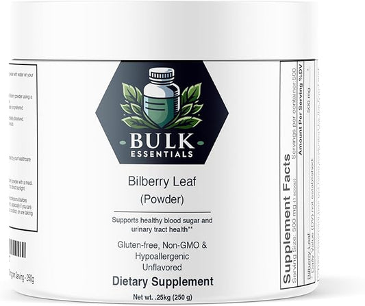 Bilberry Supplement Powder – Unflavored 250g Bilberry Extract Leaf for Healthy Sugar Level & Urinary Tract Health – USA Made, Free from GMO & Gluten – 500mg Per Serving