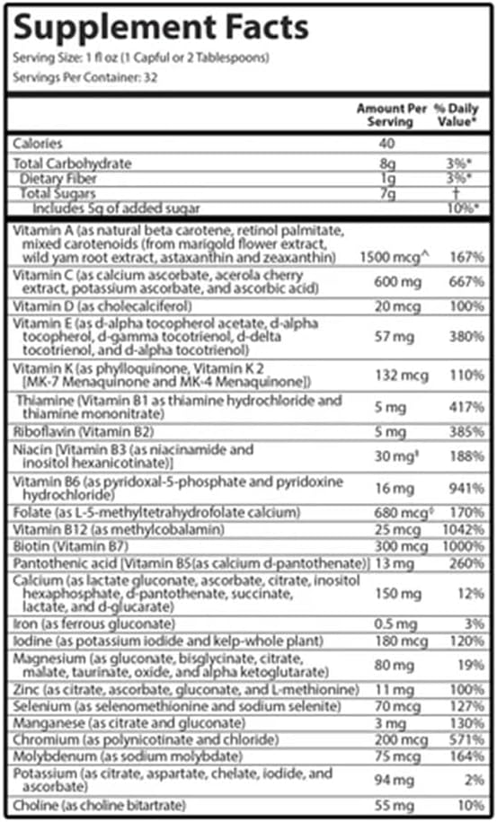 IntraMAX 2.0 Organic Liquid Multivitamin, Non GMO, Dairy Free, Gluten Free, Magnesium, Vitamin D, C and E, Zinc (32 oz., Peach Mango)