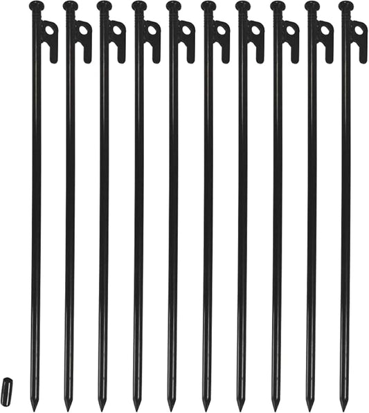 16inch 10 Packs Tent Stakes Heavy Duty Steel Large Tent Pegs for Camping Unbreakable Inflexible Extra Long Windproof
