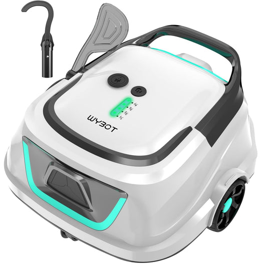 WYBOT A1 Cordless Robotic Pool Cleaner, Automatic Pool Vacuum for Above Ground with 120 Mins, Double Filters, LED Indicator, Charge in 2.5 Hours, Ideal for Above Pools (WhiteGreen)