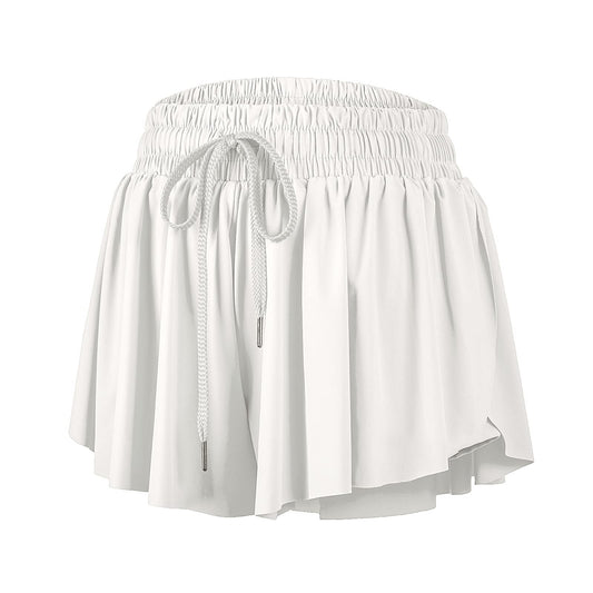 Blaosn Flowy Shorts for Women Trendy Gym Yoga Athletic Workout Running Skort Volleyball Sweat Spandex Tennis Skirt with Pockets Cute Comfy Lounge Womens Clothes Summer(XS, Cream)