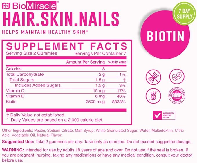 BioMiracle Hair, Skin, Nails Gummies 14ct (4 Pack) Month Supply
