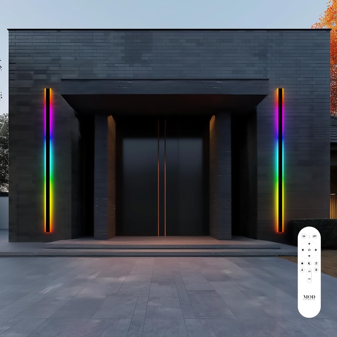 𝗠𝗢𝗗 𝗟𝗜𝗚𝗛𝗧𝗜𝗡𝗚 Haylen RGB | Long Outdoor Wall Lights, 7 Colors and 358 Light Effects, Dimmable with Remote Modern Linear Exterior Light Fixture, Waterproof Wall Sconce 70W, 1-Pack (RGB | 94")