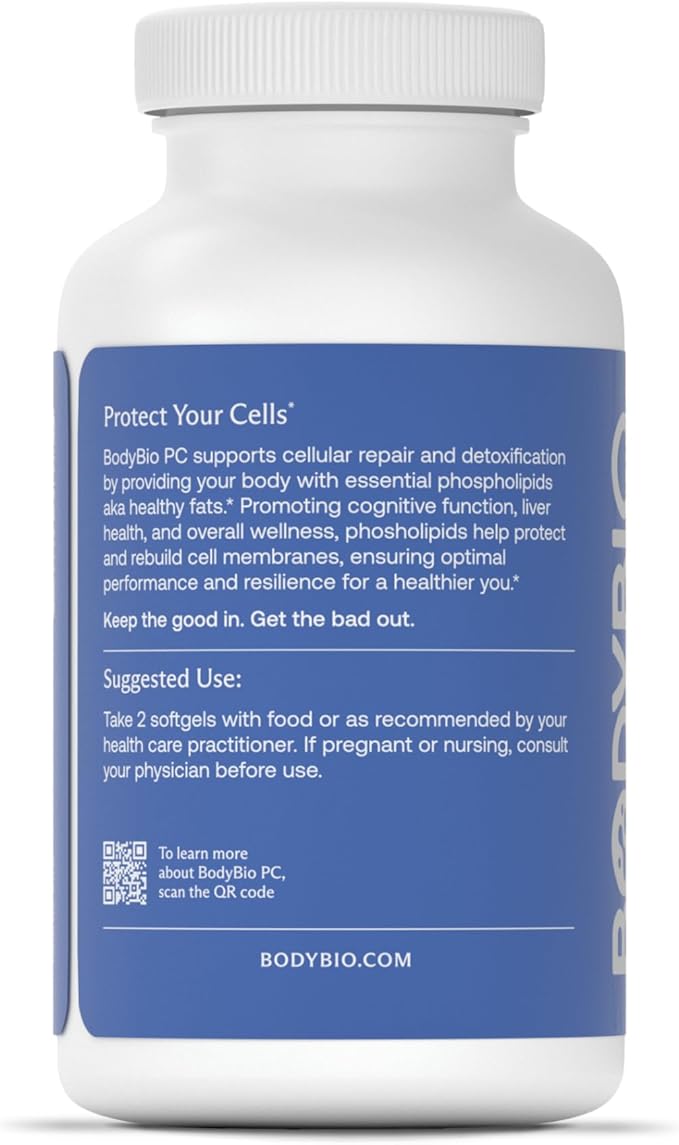 BodyBio PC - Phosphatidylcholine for Mental Clarity, Healthy Aging, Cellular Repair, and Gentle Daily Detoxification - 60 Softgels