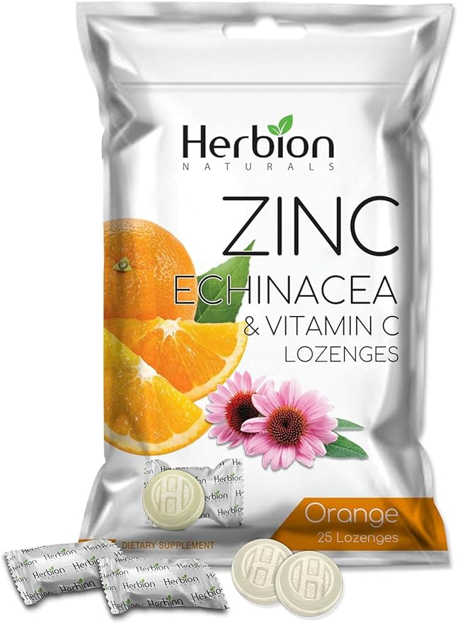 HERBION Naturals Zinc, Echinacea & Vitamin C Lozenges 25 CT - Dietary Supplement for Adults & Children 5+ - Promotes Wellness for The Whole Family (25 Count (Pack of 1), Orange)