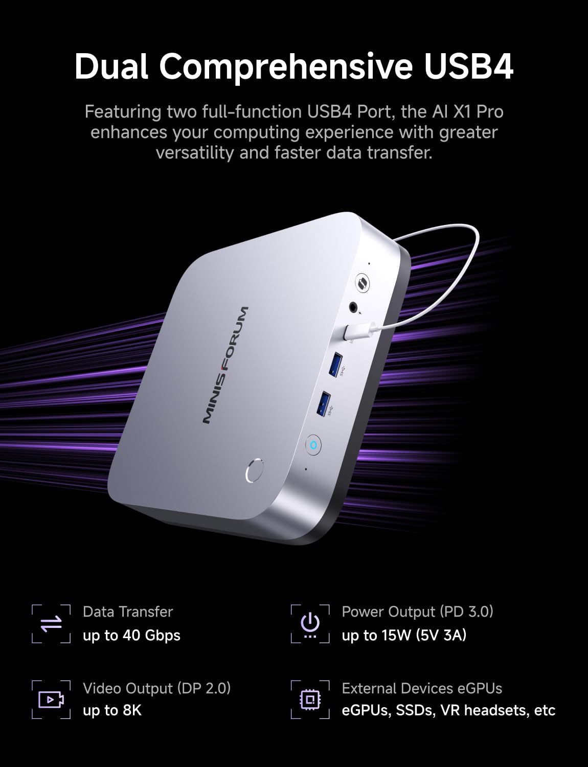 MINISFORUM AI X1 Pro-370 Mini PC AMD Ryzen AI 9 HX 370(12C/24T) 96GB DDR5 2TB SSD Desktop Computer, HDMI|DP|2xUSB4 Output, 2xRJ45 Port, WiFi7, BT5.4, AMD Radeon 890M Graphics, Copilot Support AI PC