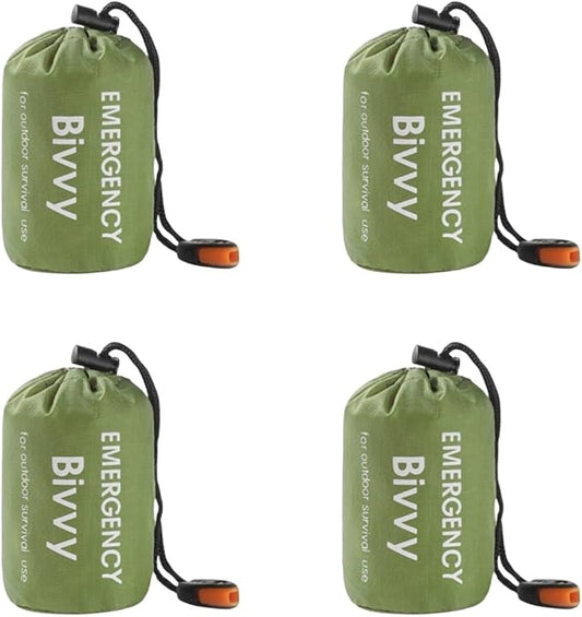 Emergency Sleeping Bag, 2 Pack Portable Thermal Bivy Sack, Waterproof Lightweight Emergency Blanket Survival Gear with Compass and Whistle for Camping Hiking Outdoor Adventure