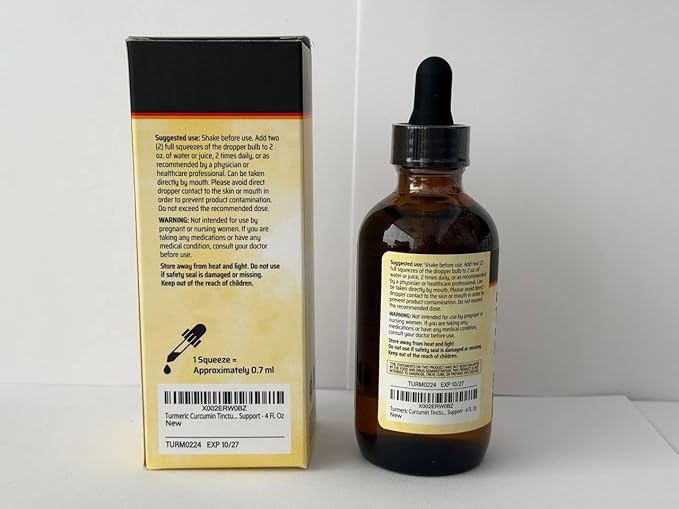 BIO KRAUTER Turmeric Supplement Tincture - 1200 mg Turmeric Curcumin with Black Pepper Extract - Alcohol and Sugar Free - Vegan Drops 4 Fl.Oz.
