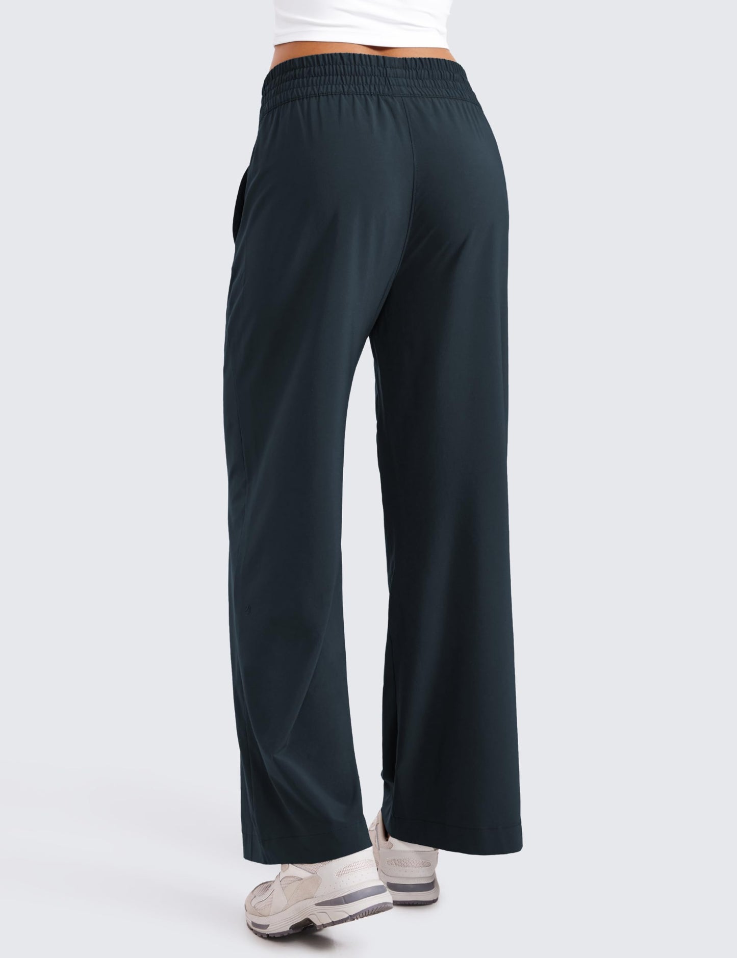 CRZ YOGA Lightweight Wide Leg Pants for Women 30" High Waisted Casual Lounge Travel Work Pants with Pockets Loose Fit Summer True Navy Medium