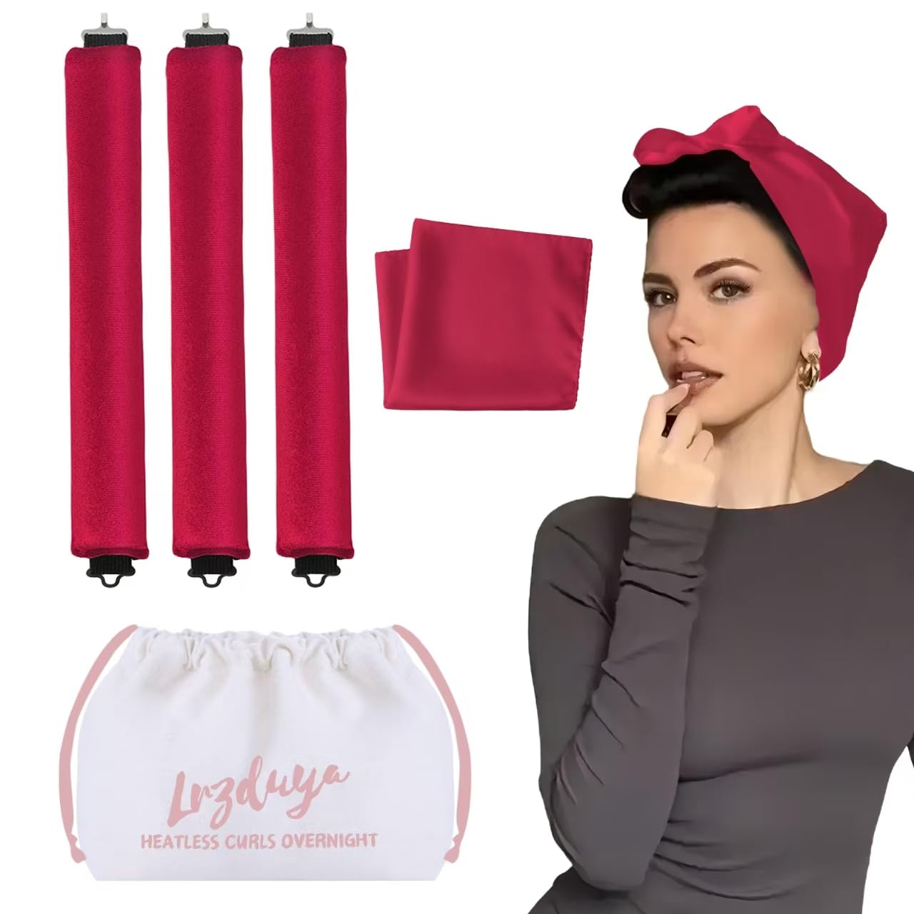 Heatless Curls Overnight Rods Heatless Hair Curler Hair Curlers To Sleep In Heatless Curls Blowout Rods Heatless Curling Rods With Luxury Cloth Bag Scarf For All Hair Types (Red, 3Rods)