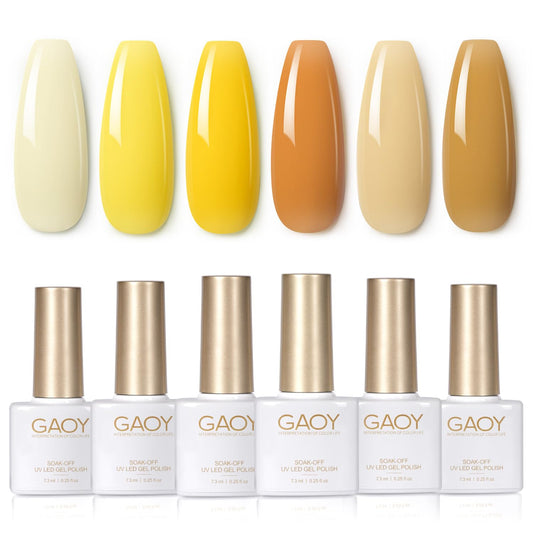 GAOY Pastel Yellow Spring Gel Nail Polish Set, 6 Colors Orange Soak Off UV Light Cure Gel Polish Kit for Salon and Nail Art DIY at Home