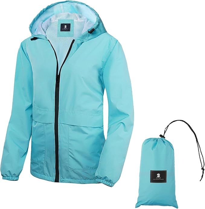 SaphiRose Lightweight Rain Jacket Women Waterproof Breathable Raincoat Packable Hooded Windbreaker