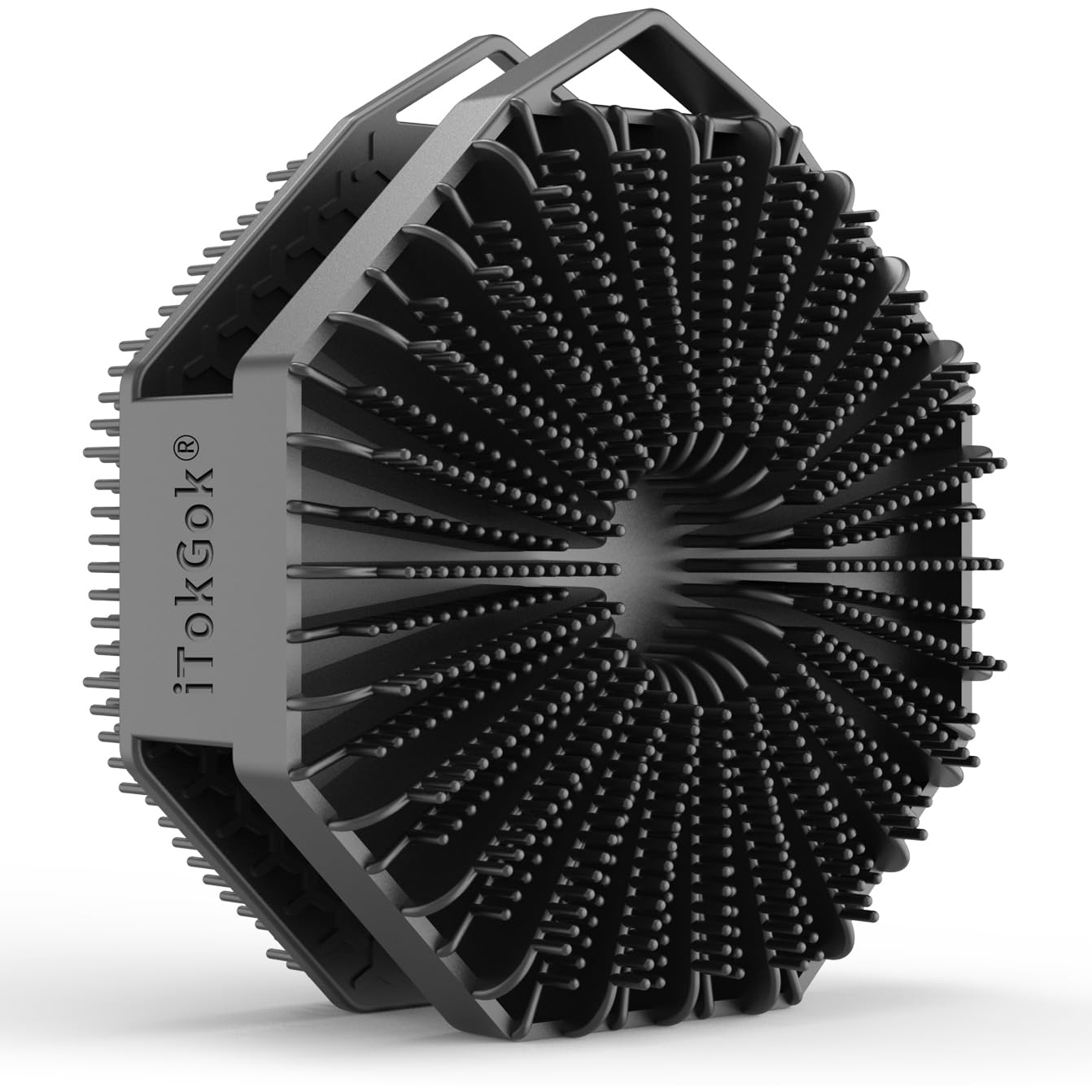 iTokGoK® Premium Silver-Infused Dual-Sided Design 2-in-1 Silicone Body Scrubber for Shower,Body Brush Buffer Scrubber for Men and Women for All Skin, Ergonomic No-Slip Handle, Easy to Clean - Black