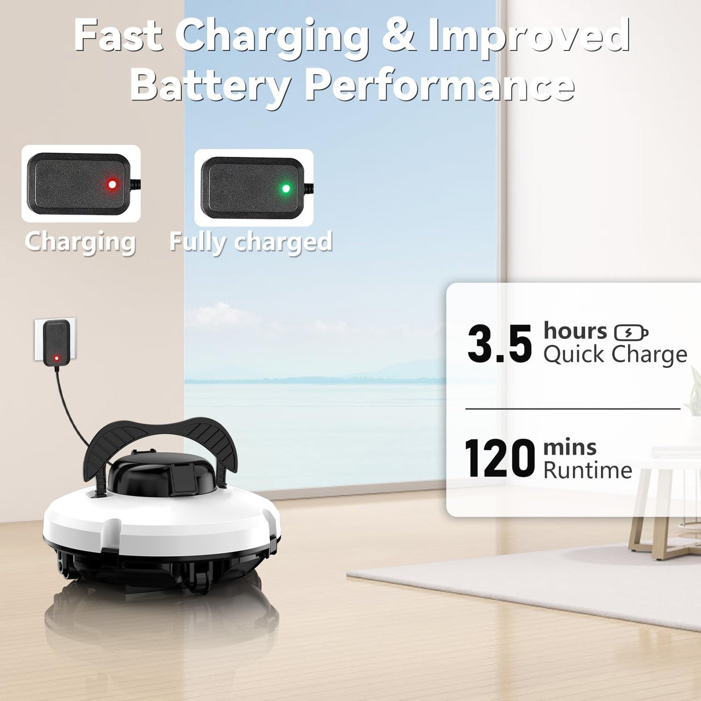 2025 Upgrade Robot Pool Vacuum for Above Ground Pool, Cordless Robotic Pool Cleaner Dual Motors, 120 Mins Runtime, Auto-Dock, Automatic Pool Vacuum Cleaner for In-Ground Flat Pools Up to 1000 Sq.Ft