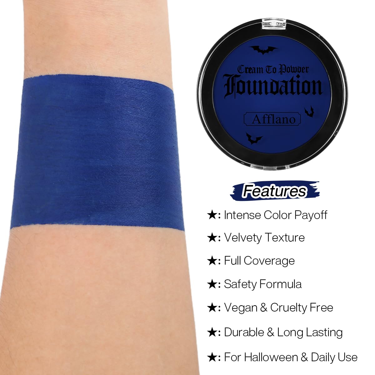 Blue Face Paint Cream to Powder Makeup Foundation, Professional Dark Blue Face Painting Concealer for Adults & Kids, Non-Toxic Halloween SFX Make up Body Paint for Smurf Mystique Cosplay Avatar Makeup