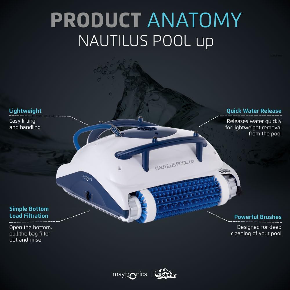 Dolphin Nautilus Pool Up Automatic Robotic Pool Vacuum Cleaner, Floor and Walls Scrubber Brush, Ideal for Above/In-Ground Pools Up to 26 FT in Length