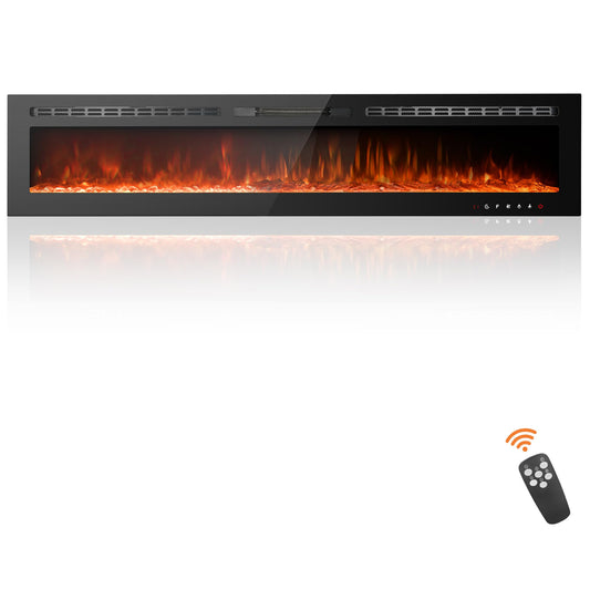 80 inch Ultra-Thin Electric Fireplace, Fireplaces Heater Wall Recessed or Wall Mounted, with Touch Screen Control Panel/Remote Control, Log & Crystal Included - 1500/750 Watt Heater