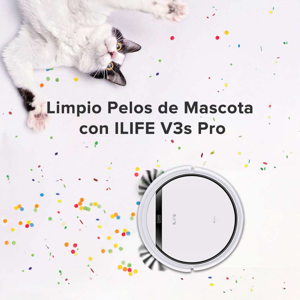 ILIFE V3s Pro Robot Vacuum Cleaner, Tangle-free Suction , Slim, Automatic Self-Charging Robotic Vacuum Cleaner, Daily Schedule Cleaning, Ideal For Pet Hair，Hard Floor and Low Pile Carpet,Pearl White