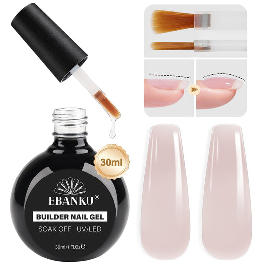 EBANKU 30ML Gel Builder for Nails, 8 in 1 Nail Strengthener Extension Gel Hard Gel Builder Ultra-thin Brush in Bottle for Apex Nail Building,Base Coat Top Coat Needed