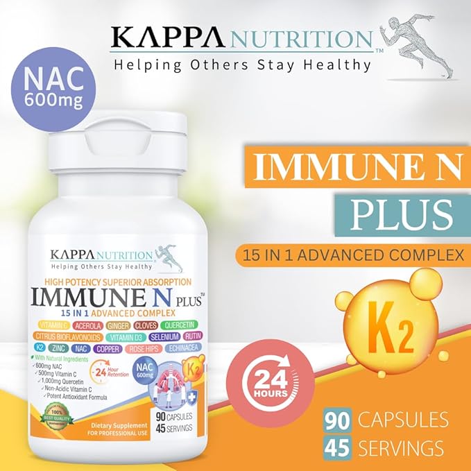 (90 Capsules), NAC 600mg, Quercetin 1,000mg, Vitamin C 500mg, Zinc 50mg, Vitamin D3 5,000iu, Selenium, Copper, Acerola, Ginger, Rutin, Citrus Bioflavonoids, Rose Hips, Echinacea, Immune N Plus 15 in 1