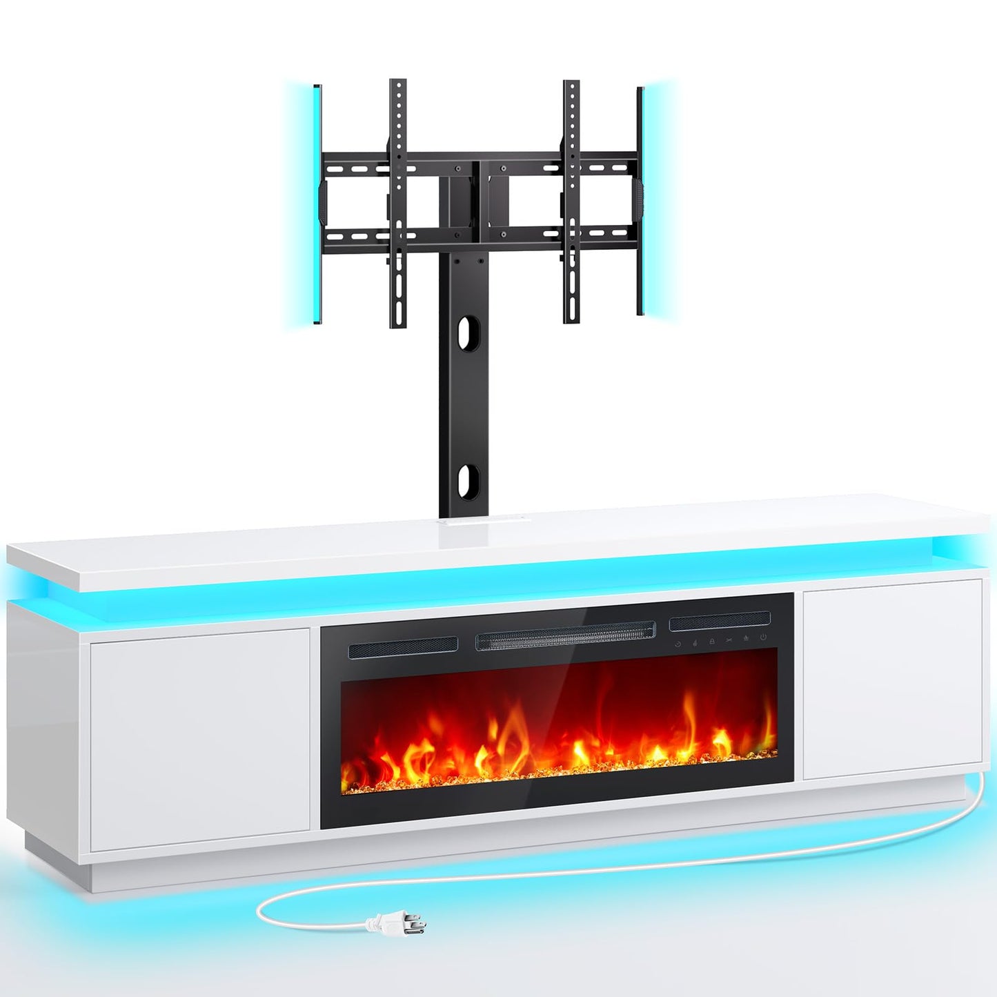 Rolanstar Fireplace TV Stand with Led Lights and Power Outlets, TV Stand Mount with 36" Electric Fireplace, White Entertainment Center for 45/50/55/60/65/70 inch TVs, Modern TV Console for Living Room