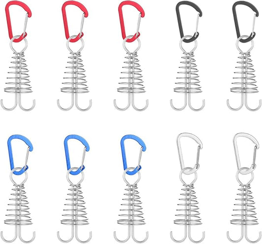 Morobor Deck Anchor Pegs, 10pcs Windproof Aluminium Alloy Fish bone Tent Stakes with Spring Buckle Portable Wind Rope Anchor for Outdoor Camping