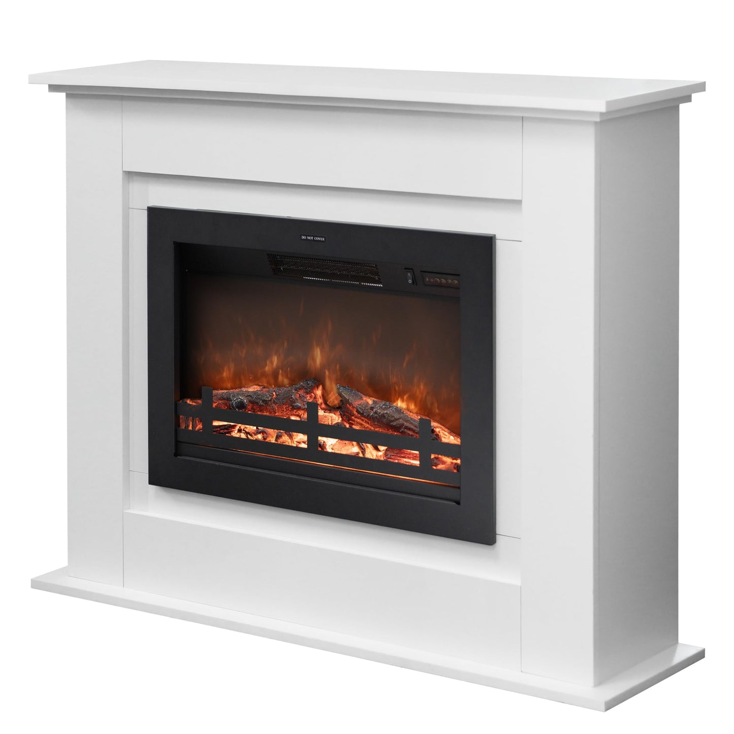 Rodalflame 41" Electric Fireplace with Mantel, Wooden Surround Firebox, Freestanding, Adjustable Flame Brightness, Ivory White, Set of 2