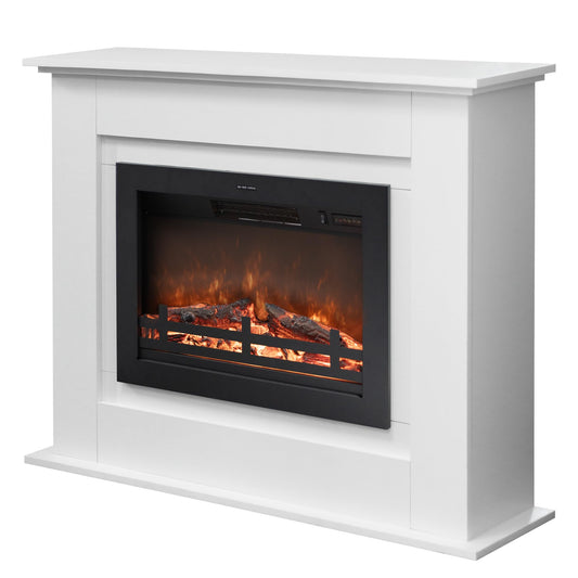 Rodalflame 41" Electric Fireplace with Mantel, Wooden Surround Firebox, Freestanding, Adjustable Flame Brightness, Ivory White, Set of 2
