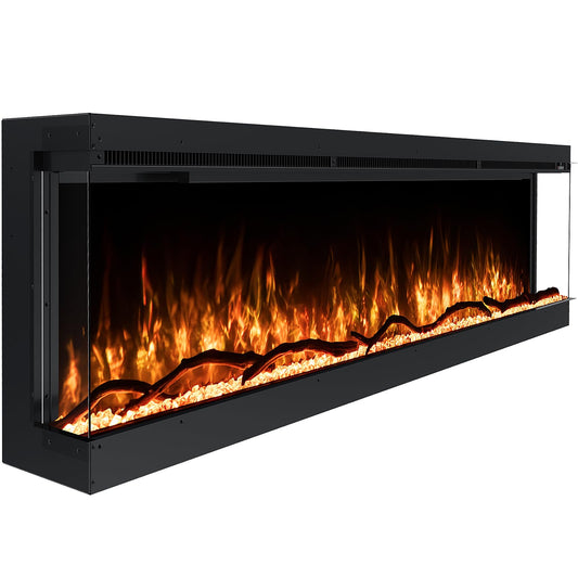 Crumisy 3 Sided Fireplace, 60 inch Fire Place Electric Fireplace Heater, with Realistic Colorful LED Flame, Remote Control, Log and Crystals