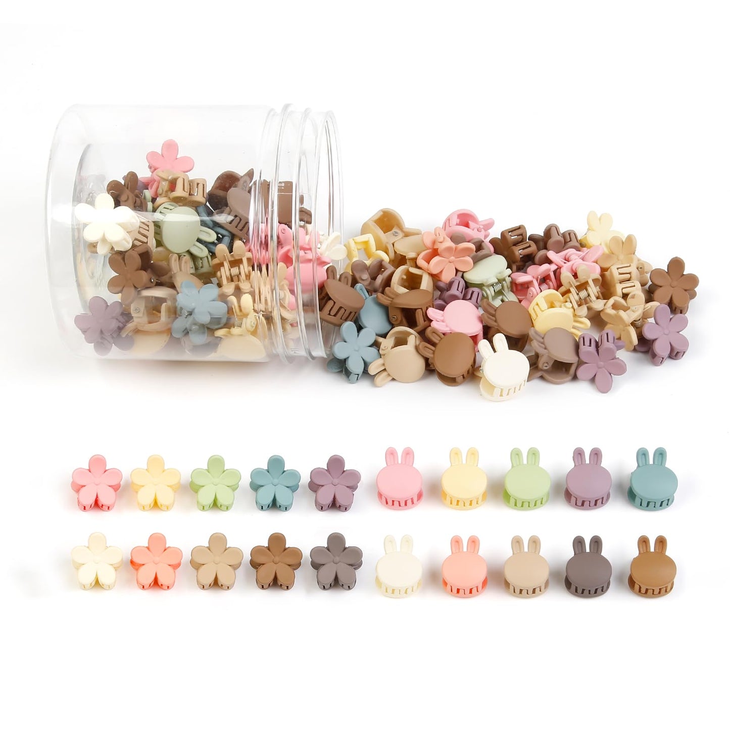 100Pcs Colorful Mini Flower Hair Clips Set, TEBIEKOY Small Hair Clips Mini Hair Claw Clip Bunny Ear Hair Clip Cute Jaw Clips Hair Pins Hair Barrettes Tiny Flower Hair Accessories for Women