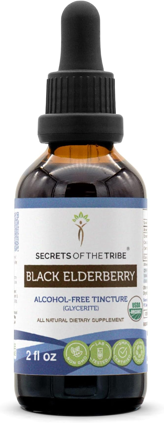 Black Elderberry USDA Organic Tincture | Alcohol-FREE Extract, High-Potency Herbal Drops, Immune System Health | Made from 100% Certified Organic Black Elderberry (Sambucus Nigra) 2 oz