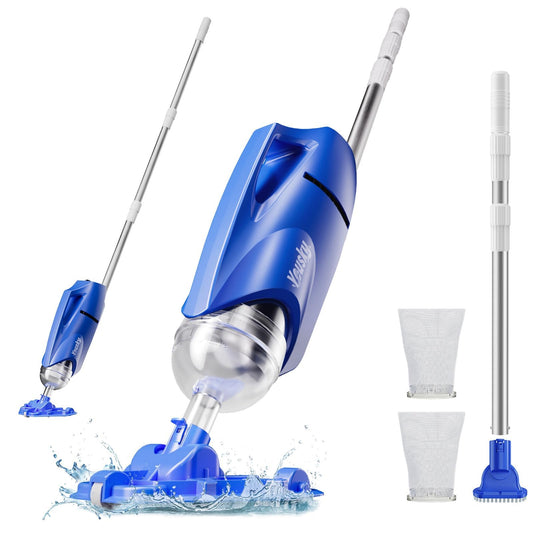 2025 Upgraded Handheld Pool Vacuum Cleaner for Above Ground & Inground Pools - Cordless Pool Cleaner w/18.5GPM Suction, Telescoping Pole(20-69in), 2 Brush Heads - Ideal for Spas & Hot Tubs