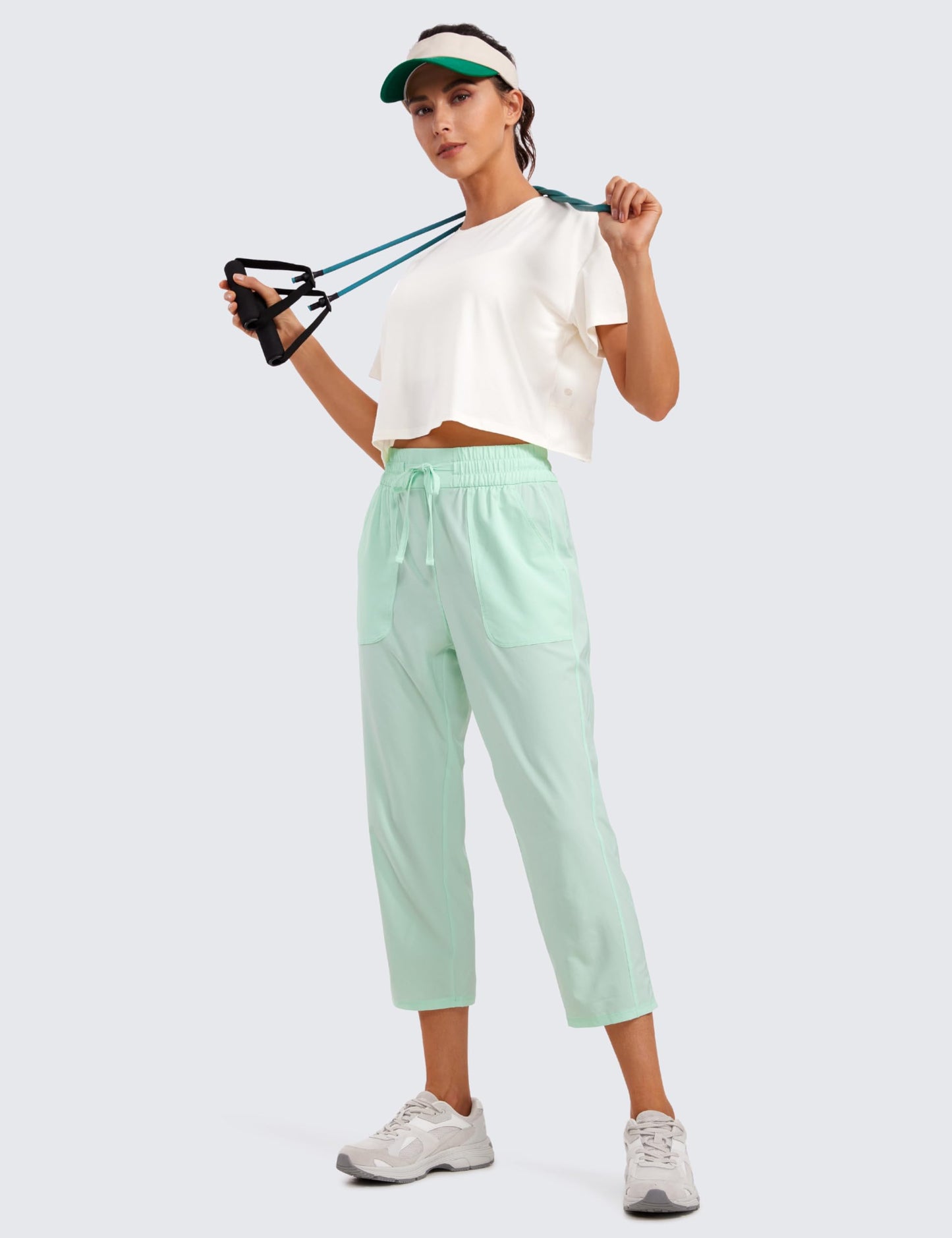 CRZ YOGA Lightweight Capri Pants for Women Cropped Casual Lounge Work Athletic Travel Pants with Pockets Quick Dry Summer Mint Moment Large